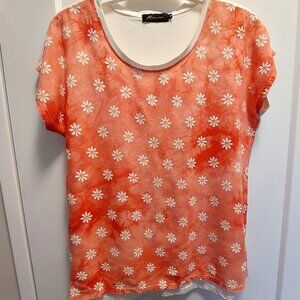 MACCINE Women's Tie-Dye w/Daisy Floral Print Cap Sleeves Top - Red/Cream - SML
